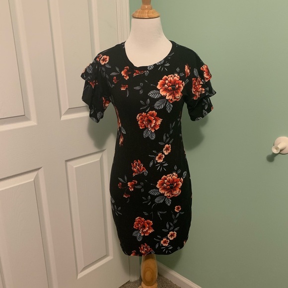navy floral bodycon dress